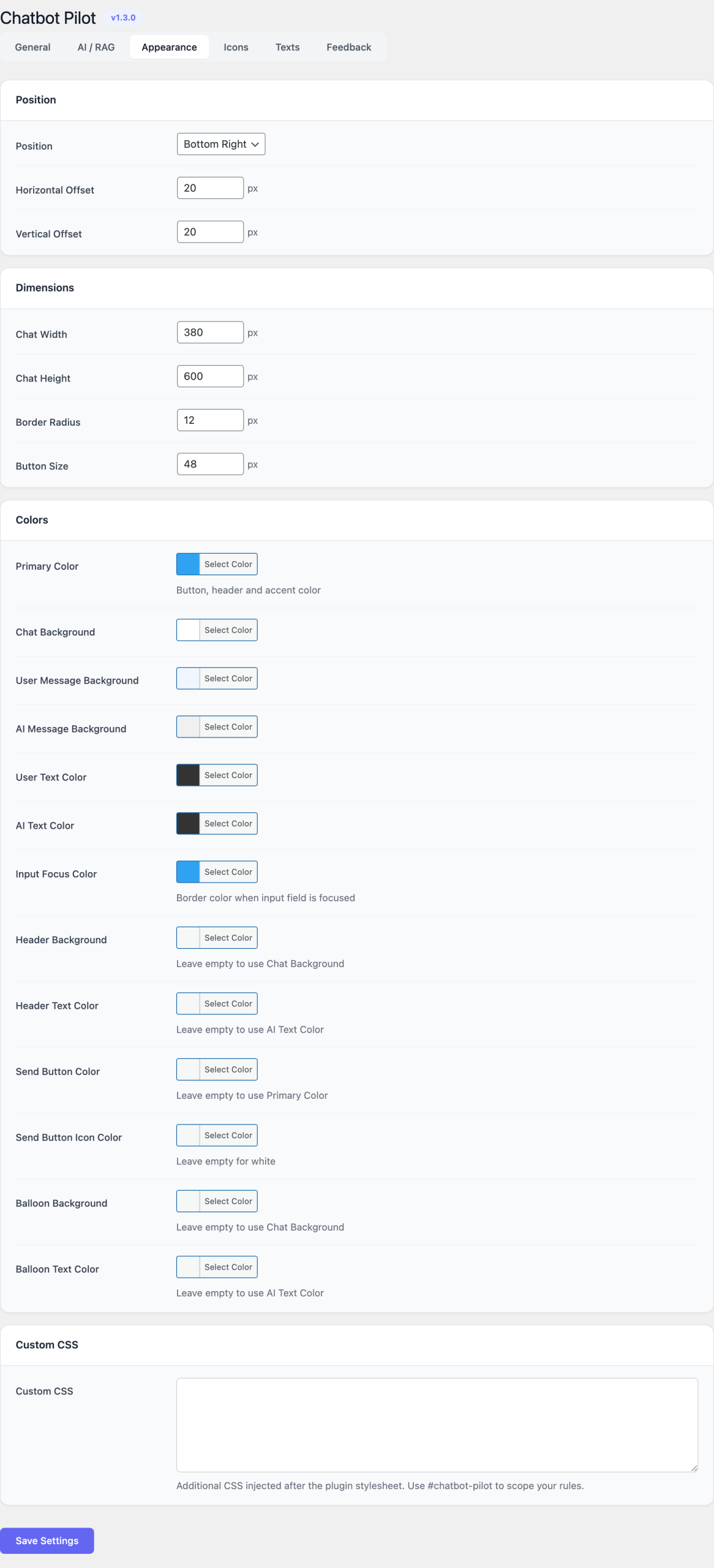 Appearance settings