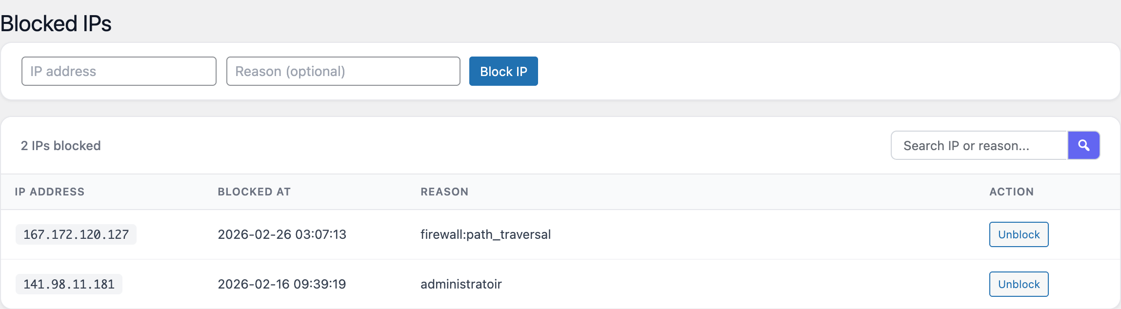 Blocked IP management