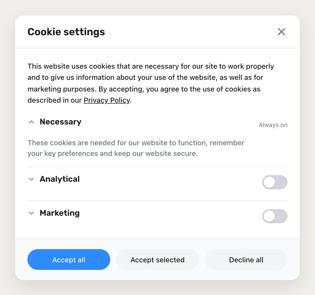 Cookie consent dialog preview