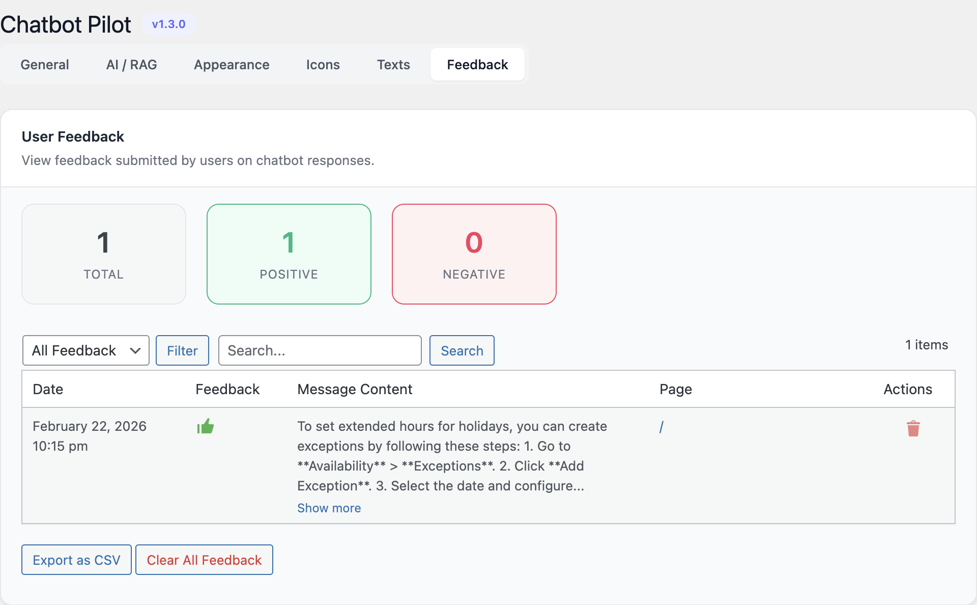 Feedback and conversation log
