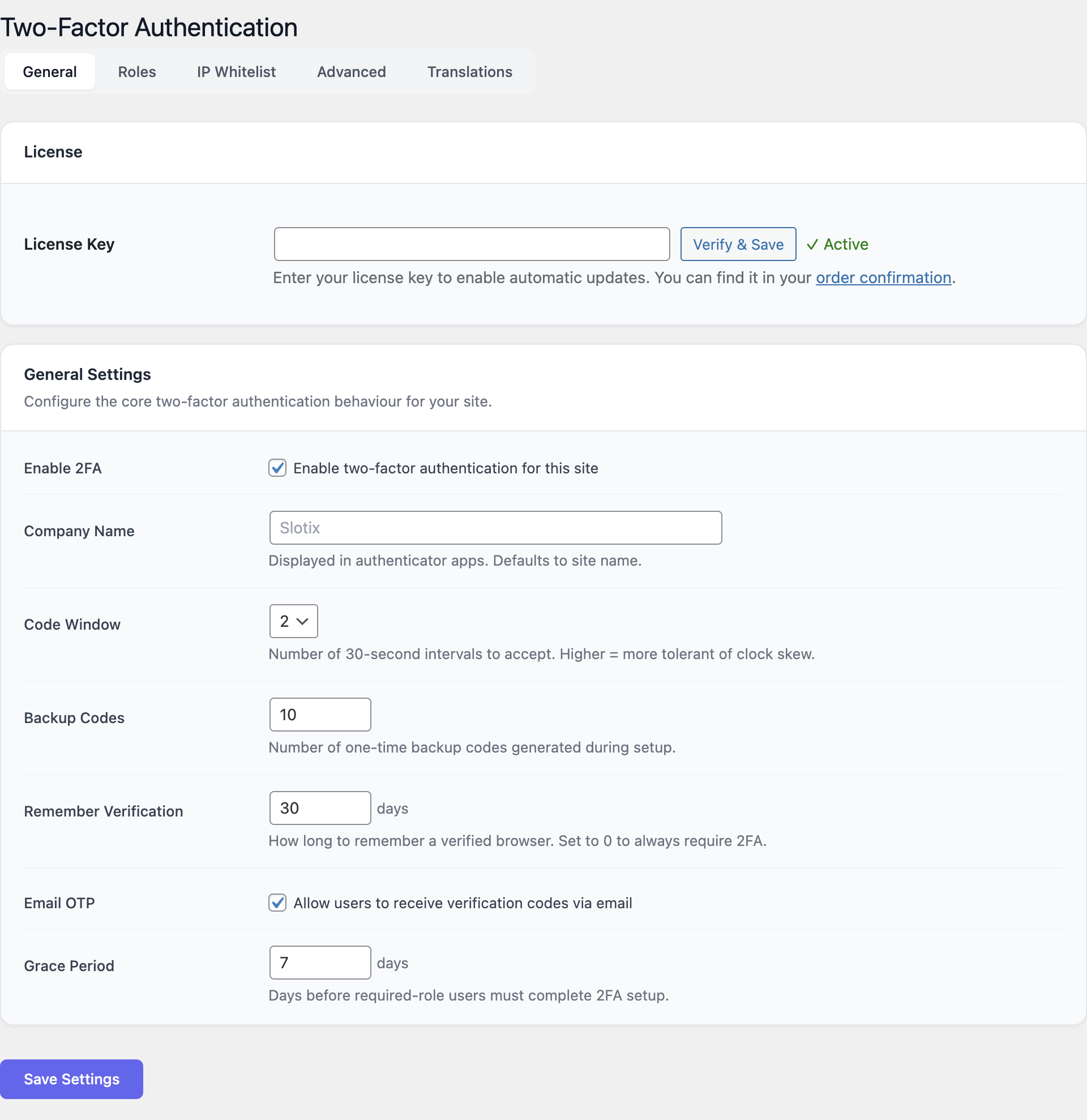 General settings