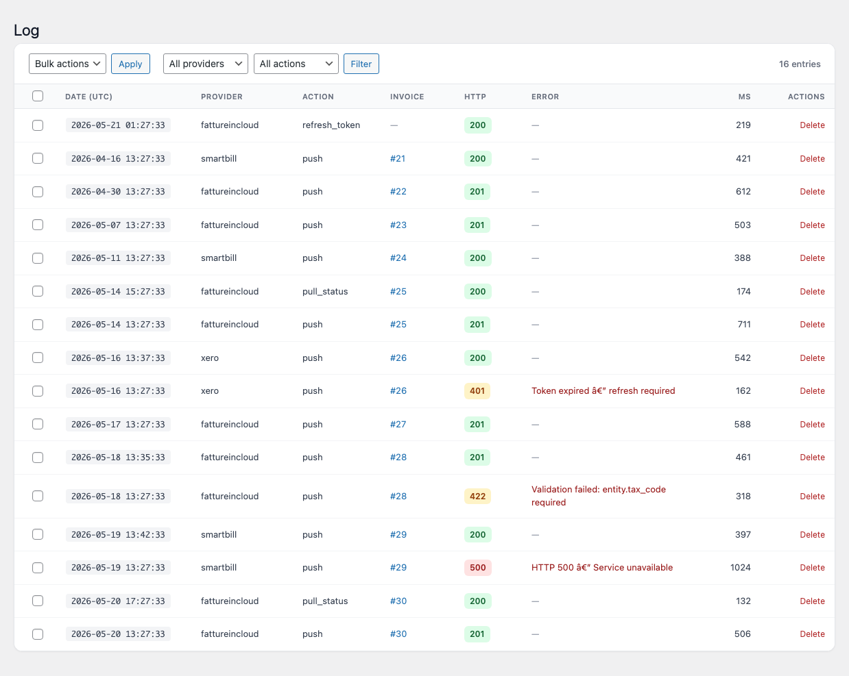 Invoice Pilot — Integration log