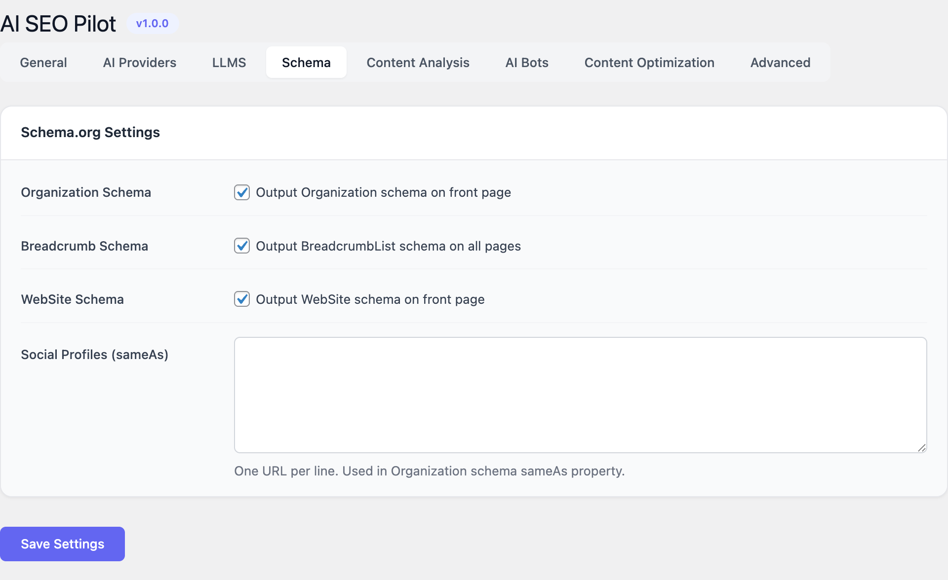 Schema settings
