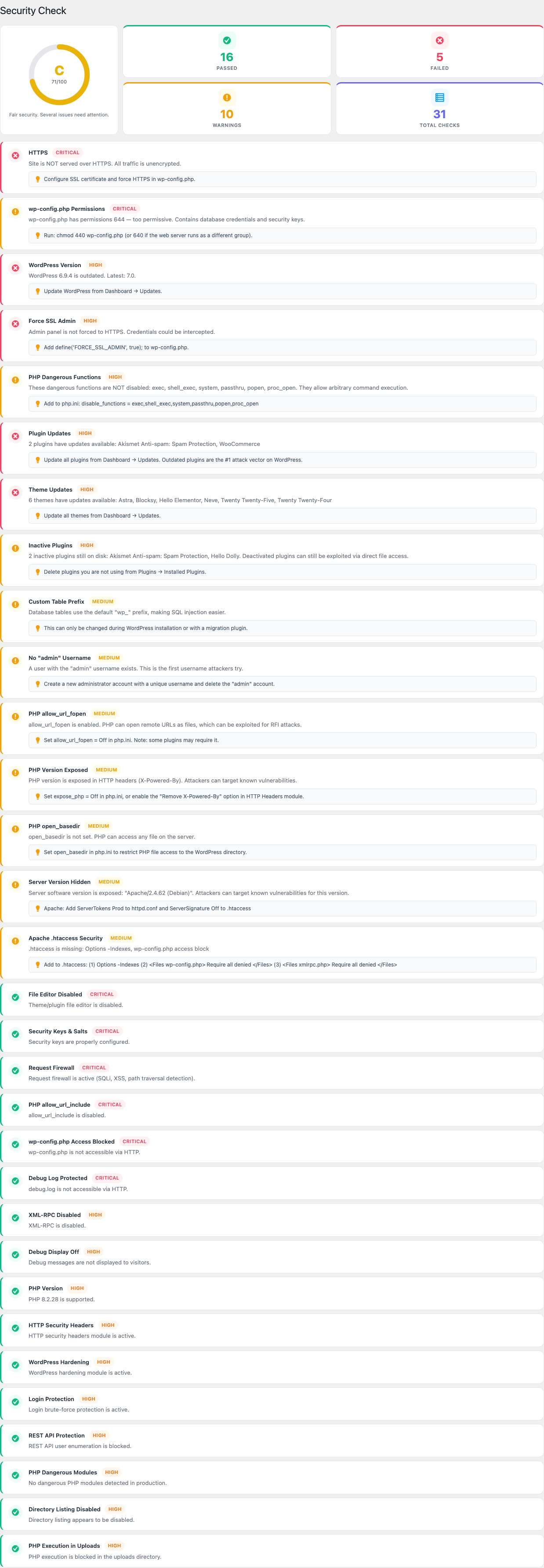 Security Pilot — Security Check audit page